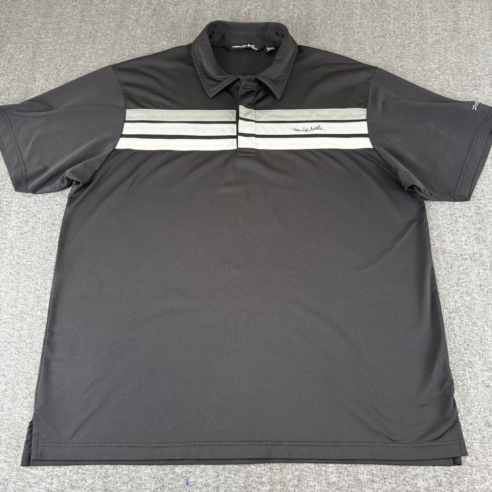 TravisMathew Polo Shirt Mens XXL Black Striped Golf Performance Stretch Polo